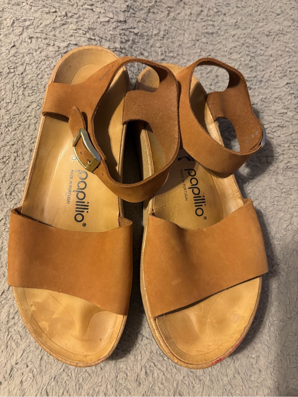 Papillio Birkenstock Soley Cognac Leather Wedge Sandals EU 40 US 9-9.5